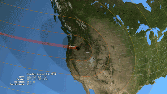 El trayecto del eclipse solar que se observará el 21 de agosto.