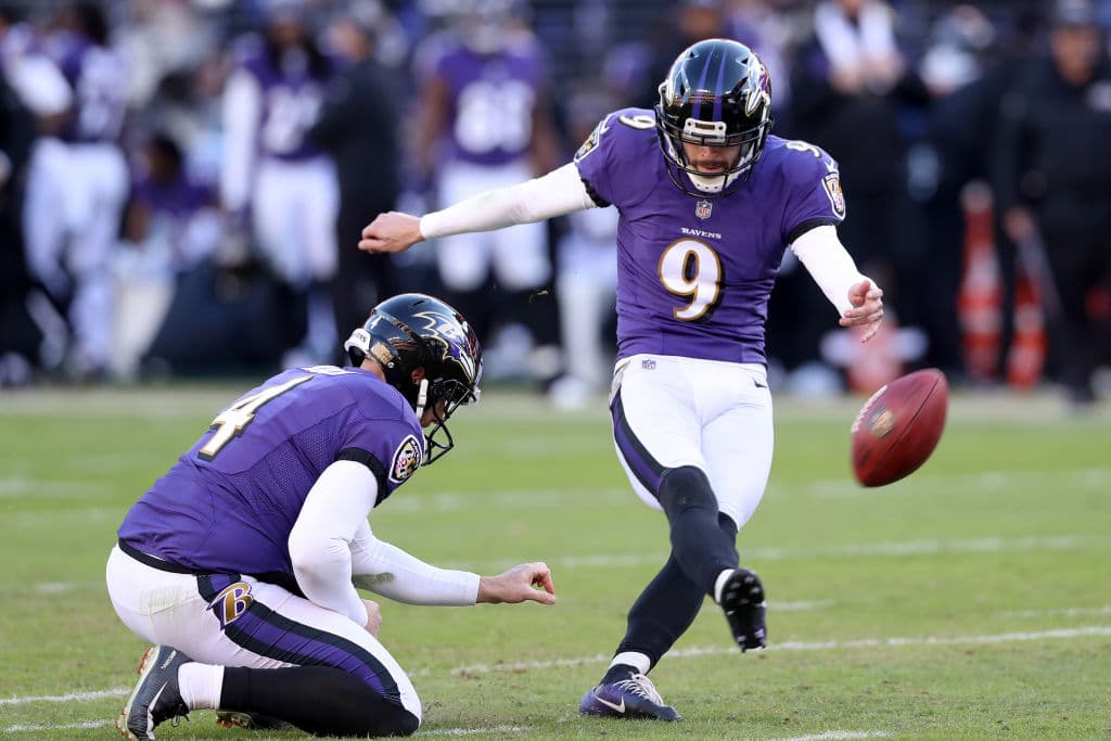 Justin Tucker conectó uno de dos intentos de gol de campo. El que falló, de 50 yardas, sucedió en el tercer cuarto, cuando el equipo perdía 12-3.