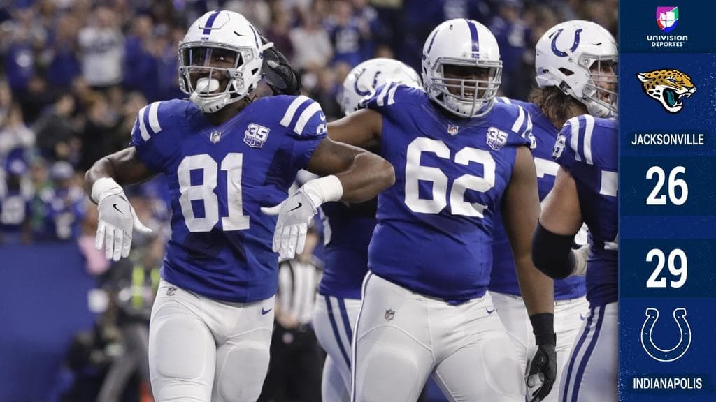 <b>Jacksonville 26-29 Indianapolis.</b> El TE Eric Ebron jugó como desposeído al capturar tres pases de anotación. Los Jaguars rozaron la remontada pero cometieron su única perdida de balón al intentarlo.
