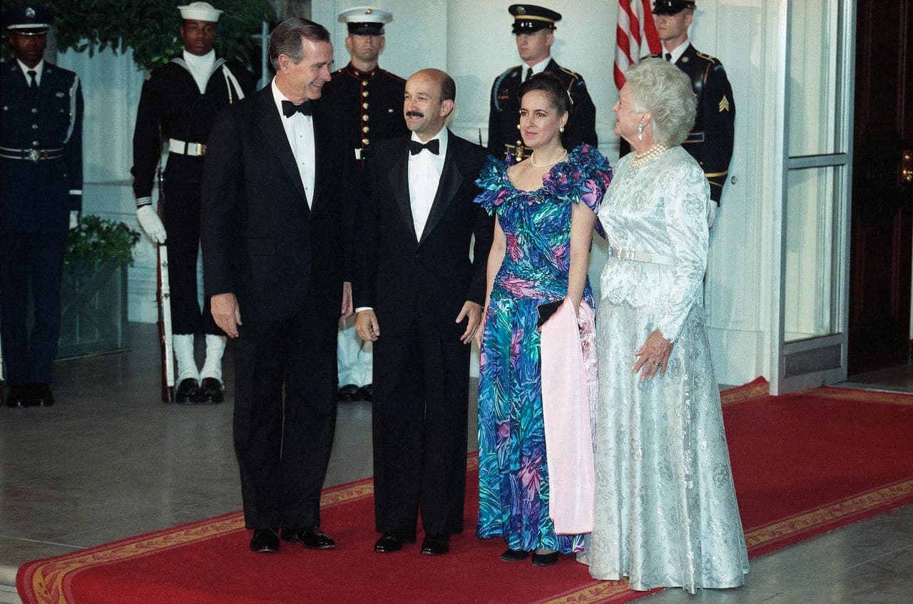 Aunque no existen pruebas que lo demuestren el tema sigue dando de qué hablar y el pasado 15 de septiembre se dio a conocer el supuesto audio de una entrevista a 
<b>Cecilia Occelli </b>(vestido azul), la primera esposa del exmandatario mexicano, en el episodio 9 del podcast 'Dinastías del poder' del periodista Alberto Tavira.
<br>