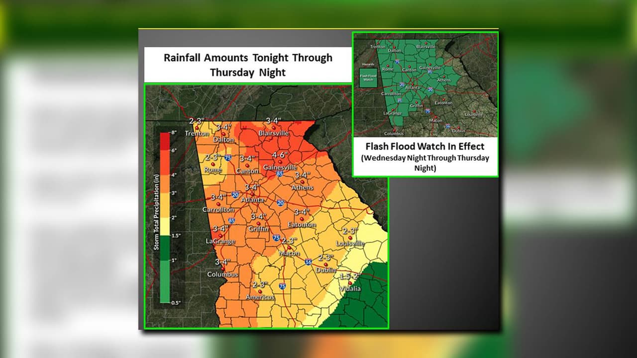 Pronostican "lluvia muy fuerte" y emiten vigilancia de inundación repentina en Georgia