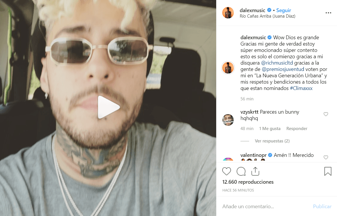 Más tarde publicó un video en el que dijo estar muy emocionado: "Wow, Dios es grande. Gracias mi gente", escribió. El músico también agradeció a su disquera y pidió a sus seguidores que voten por él. "Esto es solo el comienzo", finalizó, no sin antes enviarle sus "respetos y bendiciones a todos los que estan nominados".