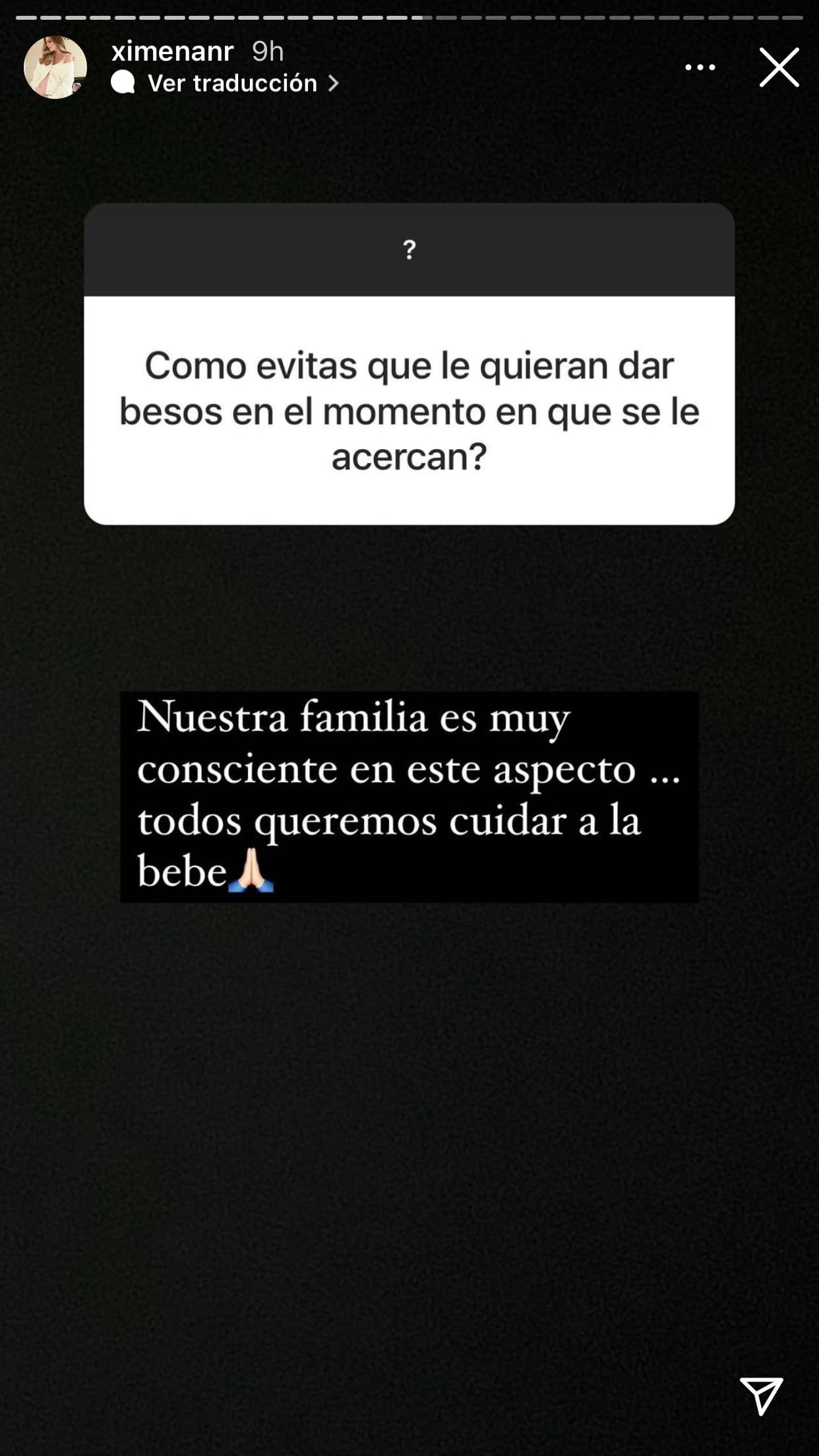 De hecho, compartió que su familia "es muy consciente" y por eso evita darle besos a la bebé. 
<br>