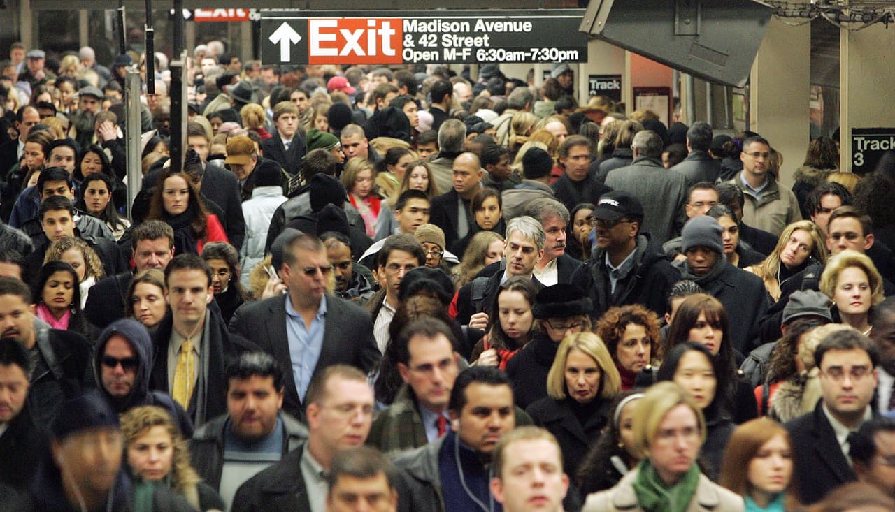 NEW YORK - DECEMBER 19: Commuters pass through Grand Central Terminal during morning rush hour December 19, 2005 in New York City. Transit workers continue to negotiate a contract with the Metropolitan Transit Authority while saying a system-wide strike will occur if an agreement is not reached by 12:01 a.m. tonight. (Photo by Mario Tama/Getty Images)