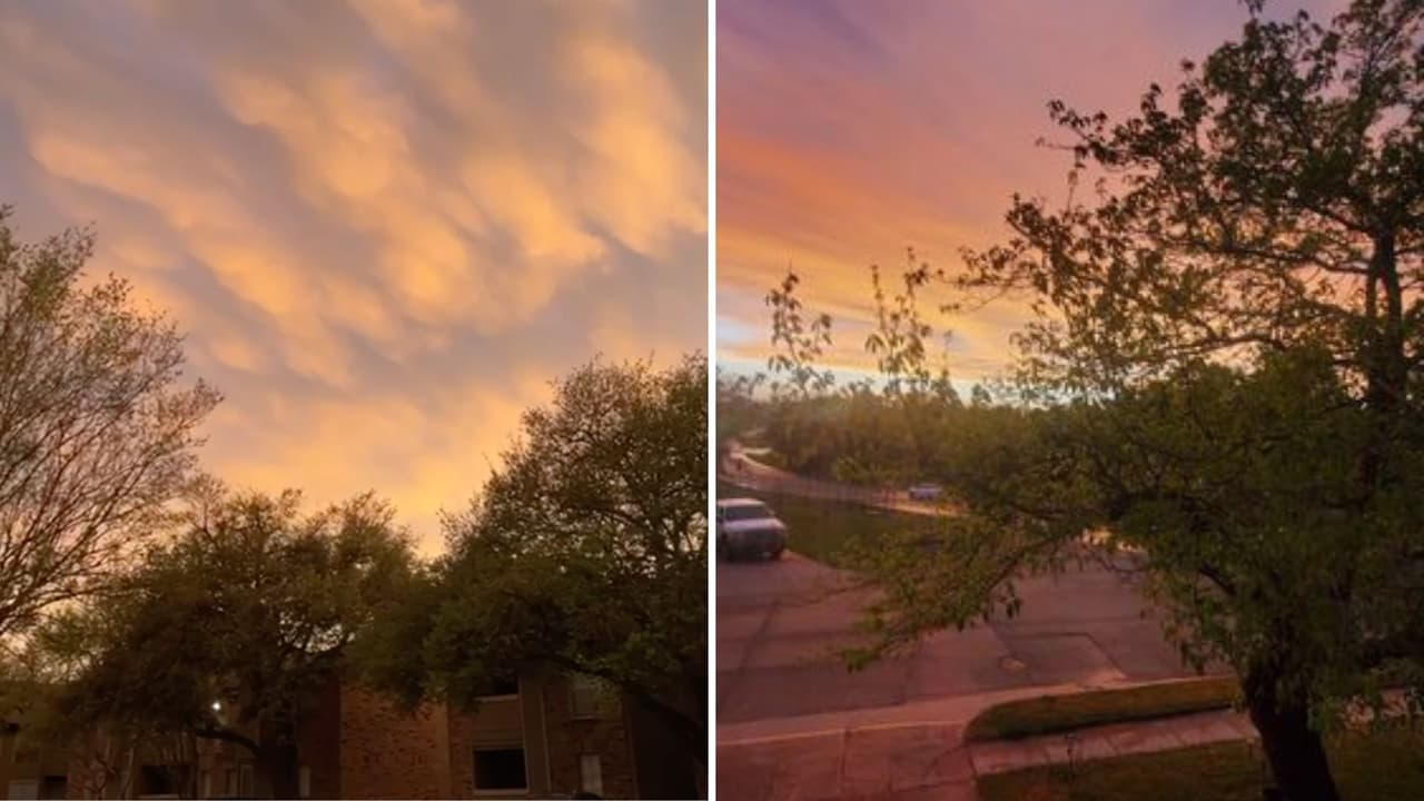 En Dallas (izq.), estas nubes fueron captadas alrededor de las 7:00 pm y Eva Amalia en Irving nos mandó ese atardecer en tonalidades naranja y hasta violeta.