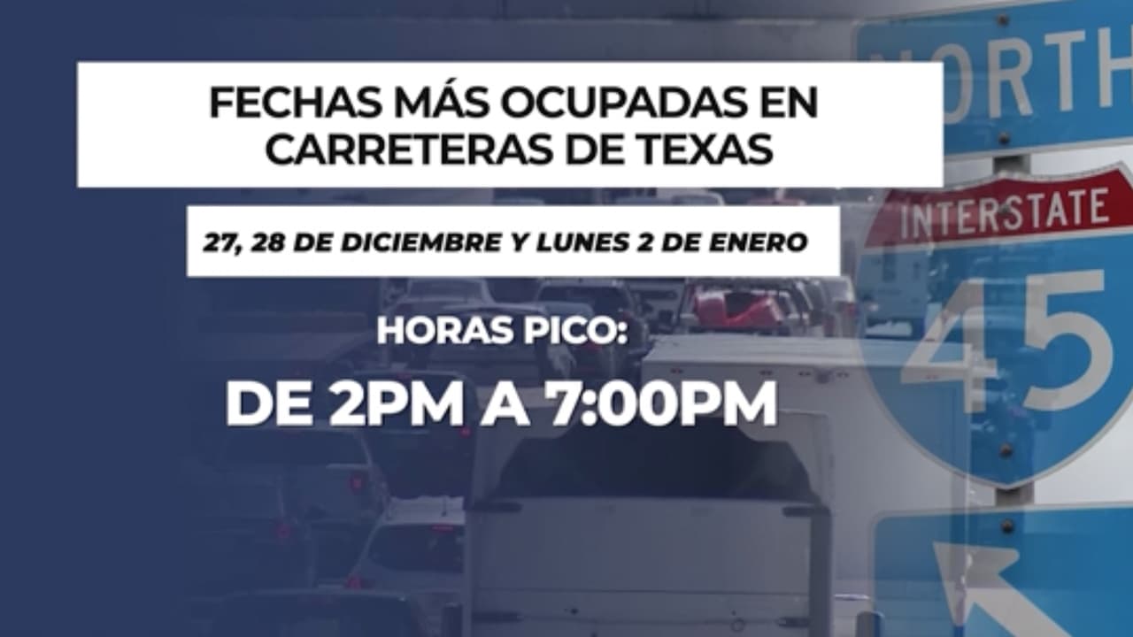 La agencia asegura que los días más ocupados en las carreteras de Texas serán el 27, 28 y 29 de diciembre y el 2 de enero y las horas pico serán entre 2:00 pm a 7:00pm.