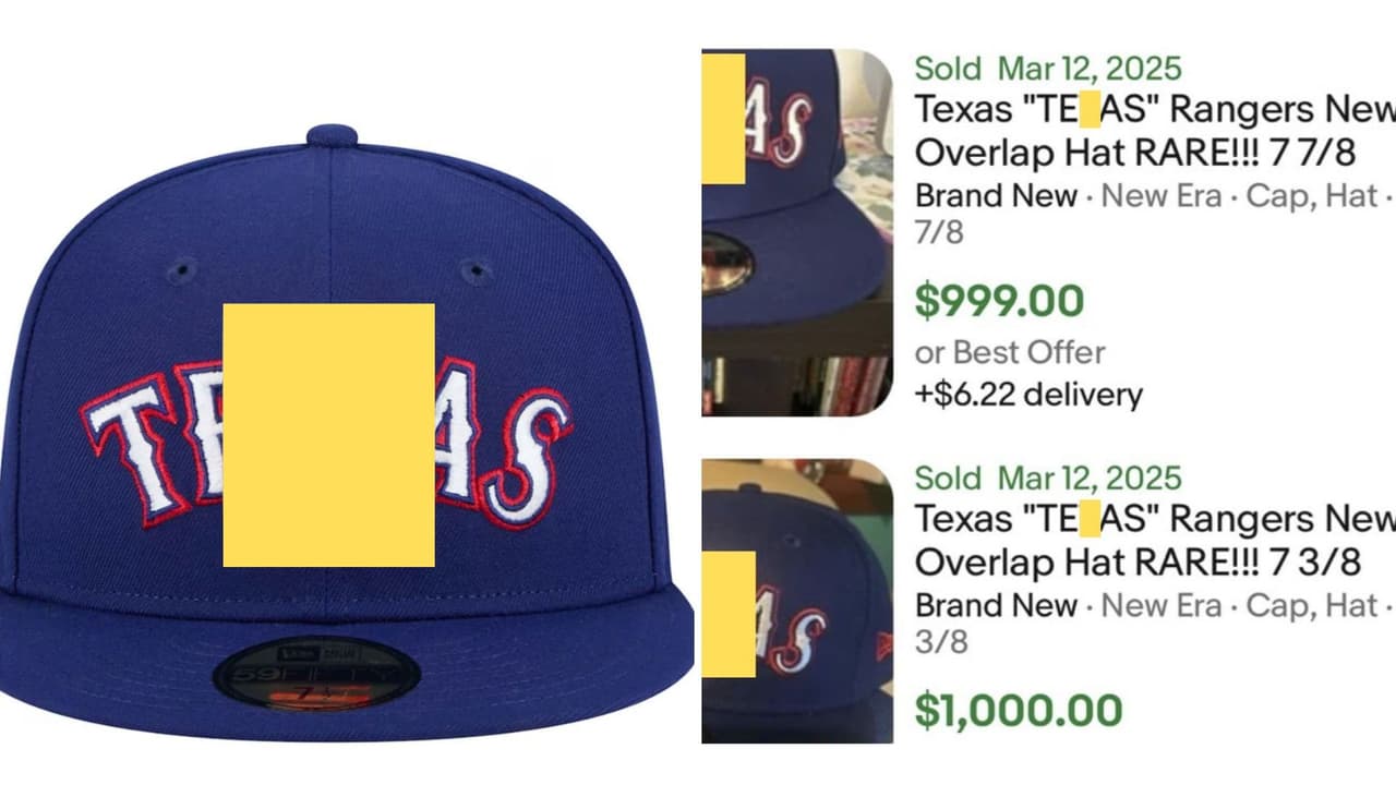 ¿Error de diseño o golpe de suerte? Mira la gorra de los Texas Rangers que se vende hasta por $1,000 en línea