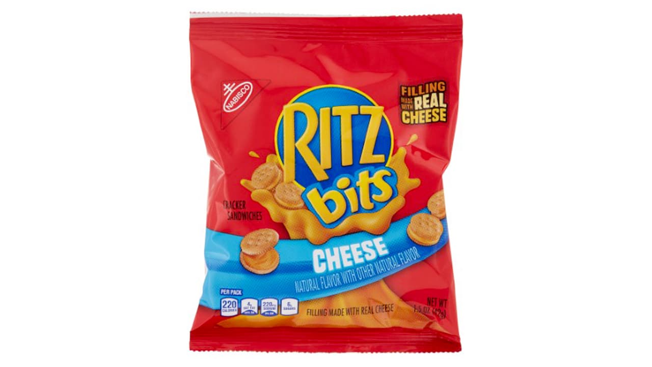 RITZ BITS CHEESE - Paquete de 1.5 OZ
<br>Código de producto (UPC) 0 44000 00929 8
<br>Vencimiento: entre 3 de marzo y 13 de abril de 2019