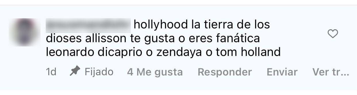 De hecho, un seguidor quiso saber si se considera fanática de Leonardo DiCaprio, Tom Holland o Zendaya, tres de los actuales artistas más conocidos de Hollywood. 
<br>