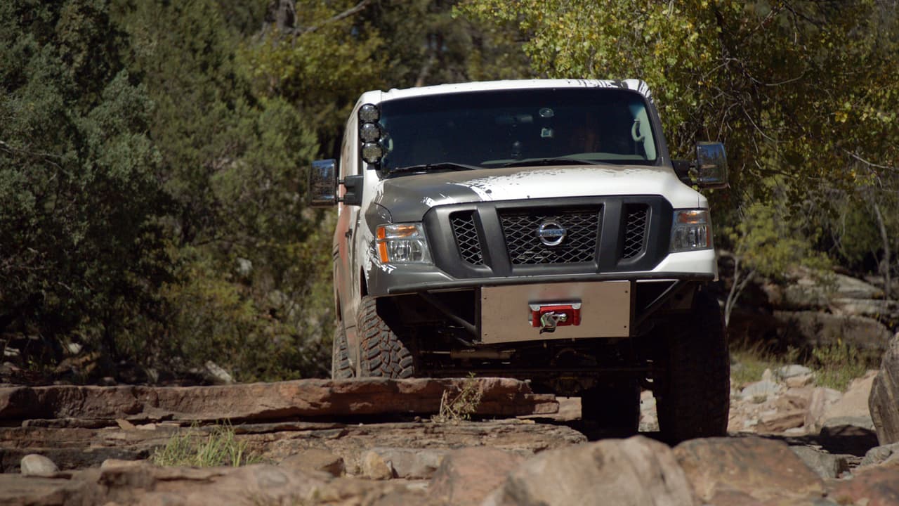 The Nissan NV Cargo X project vehicle, arguably the most extreme version of Nissan Commercial Vehicles’ flagship NV Cargo van ever created, was built in partnership with legendary off-road builder Ian Johnson. The NV Cargo X stands over seven-and-a-half feet tall on 37-inch tires and is powered by a Cummins® 5.0L V8 Turbo Diesel transplanted from a Nissan TITAN XD full-size pickup.