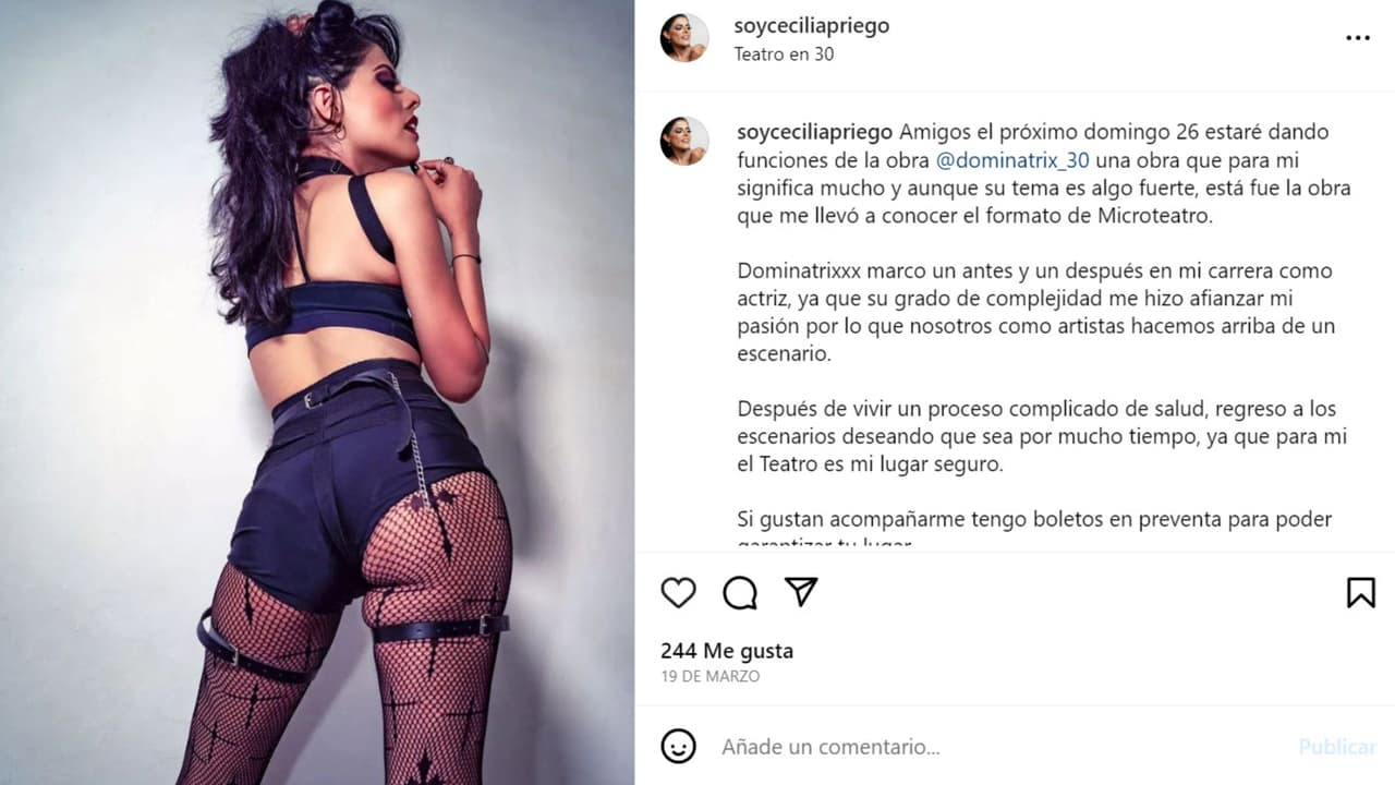 Así anunció Cecilia Priego su regreso al teatro en marzo pasado.