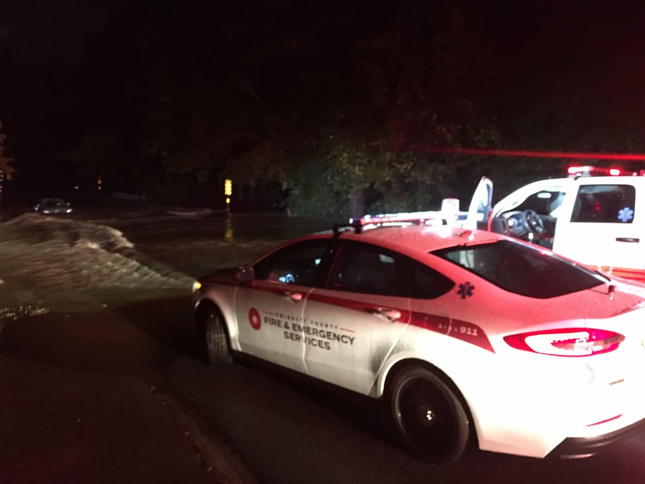 El Departamento de Bomberos informó que rescató a dos personas atrapadas en un auto sumergido.