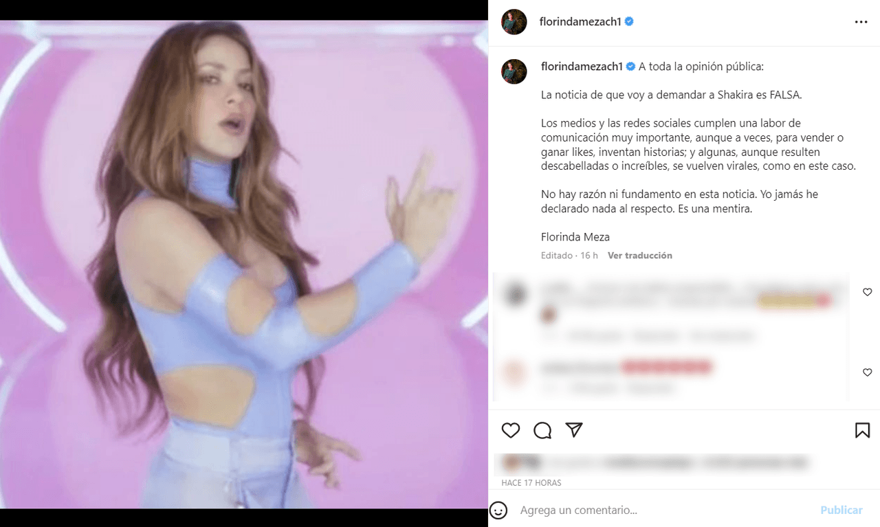Florinda Meza negó tener planes de demandar a Shakira por la coreografía del video 'Te felicito'.