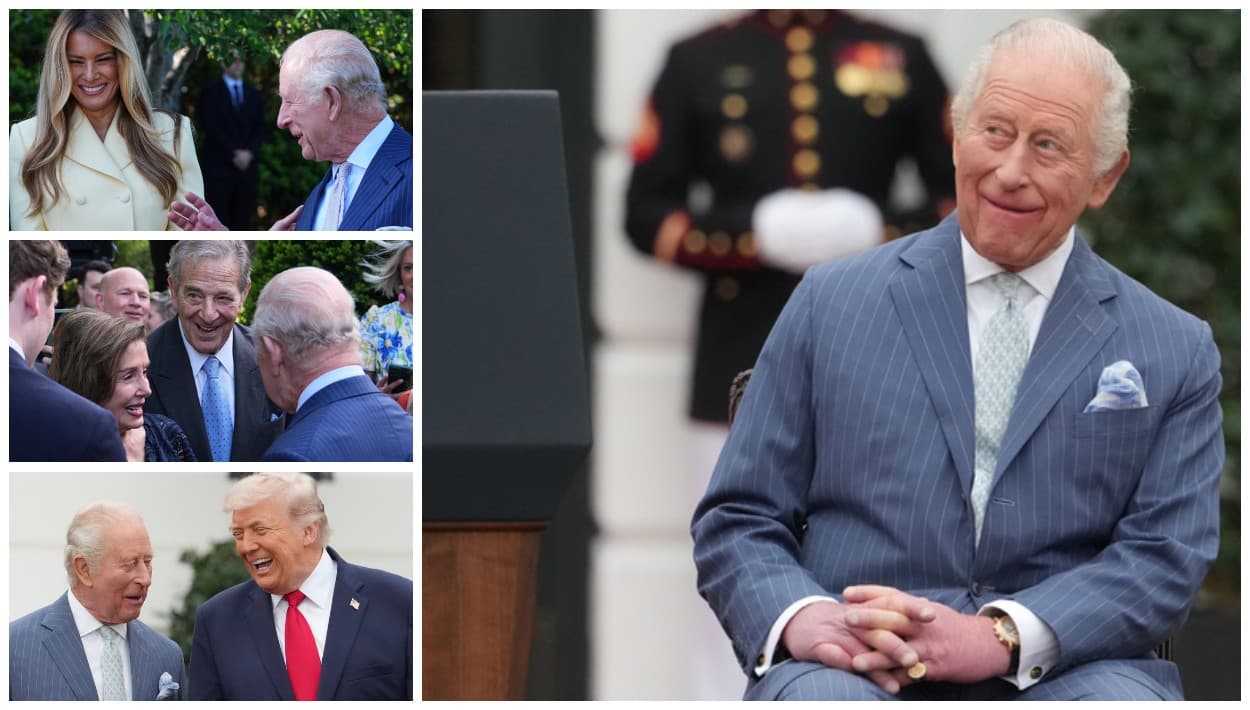 Si la primera impresión es la que cuenta, 
<b><a href="https://www.univision.com/noticias/asi-fue-la-ceremonia-de-recepcion-para-el-rey-carlos-iii-en-la-casa-blanca-trump-brindo-discurso-28-abril-2026-video" target="_blank">el rey Carlos III</a></b> de Reino Unido comenzó su visita de cuatro días a Estados Unidos, provocando 
<b>risas en Washington D.C</b>., donde el lunes fue recibido junto a 
<b>su esposa, la reina Camila</b>, por el 
<b>presidente Donald Trump</b> y 
<b>la primera dama, Melania Trump</b>.
<br>
<br>En un evento celebrado en la embajada británica más tarde, el recordado 
<b><a href="https://www.univision.com/entretenimiento/10-anos-despues-de-la-muerte-de-lady-diana-un-fantasma-congelo-a-camilla-parker-y-no-es-broma" target="_blank">exmarido de la princesa Diana de Gales</a></b>, también tuvo un simpático encuentro con 
<b>Nancy Pelosi, la veterana congresista demócrata,</b> y su esposo Paul Pelosi.