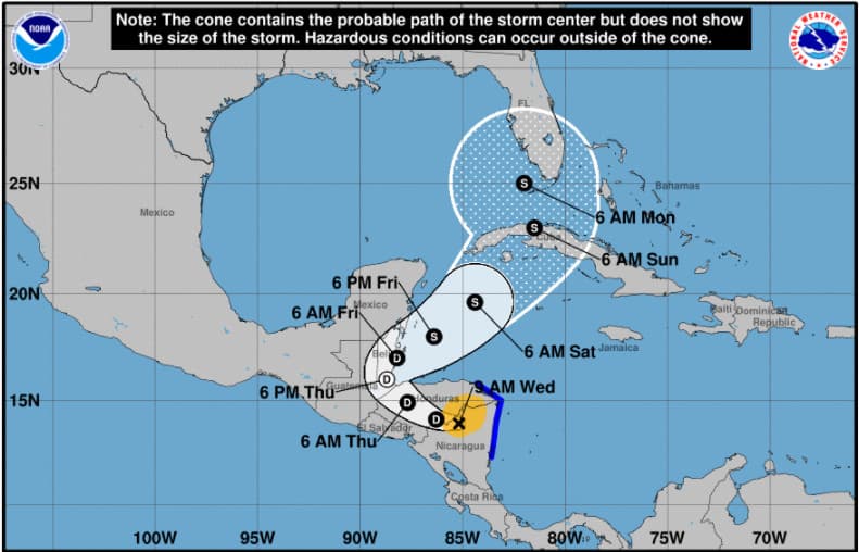 Trayectoria de Eta para los próximos días.