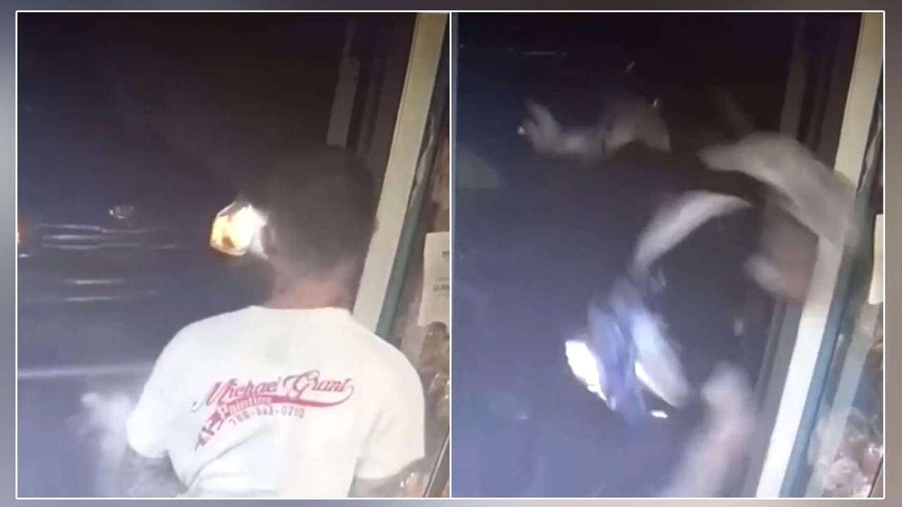 Captan momento en que un auto atropella a compradores de un mercado en Davie 