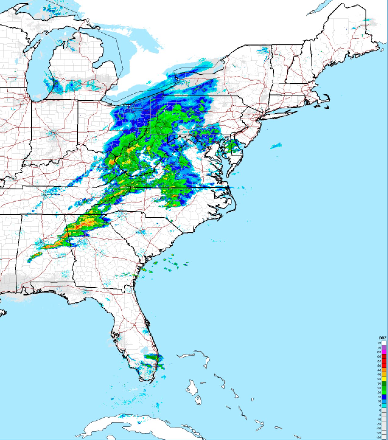 Mapa de la previsión metereológica que anuncia una gran tormenta invernal para la el noreste de EEUU
