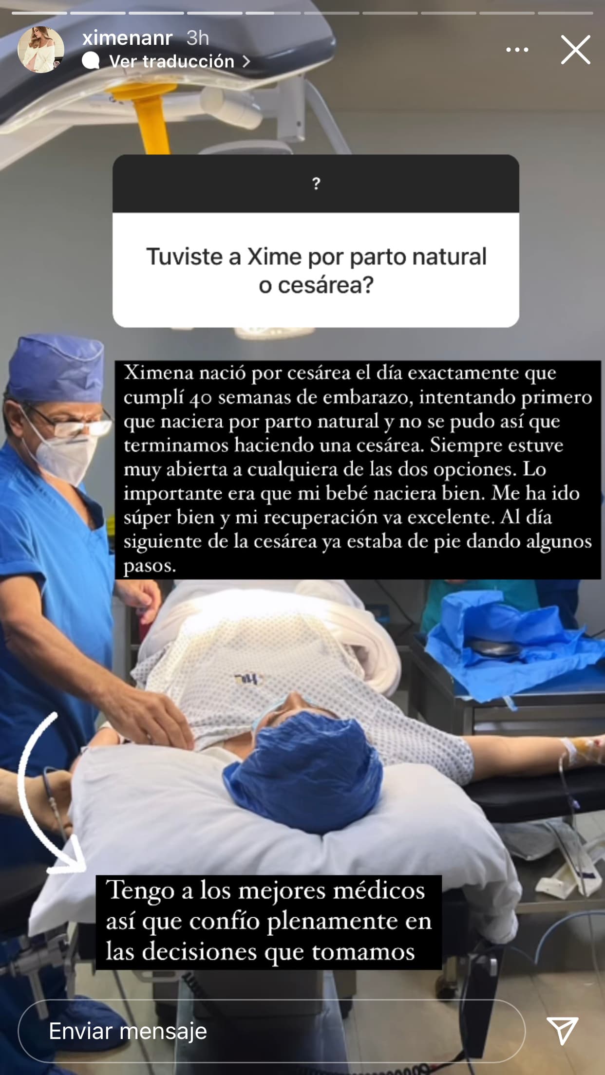 También contó que, aunque al inicio ella quería que el parto fuera natural, al final tuvo que ser cesárea, pero aclaró que su recuperación "va excelente". 
<br>