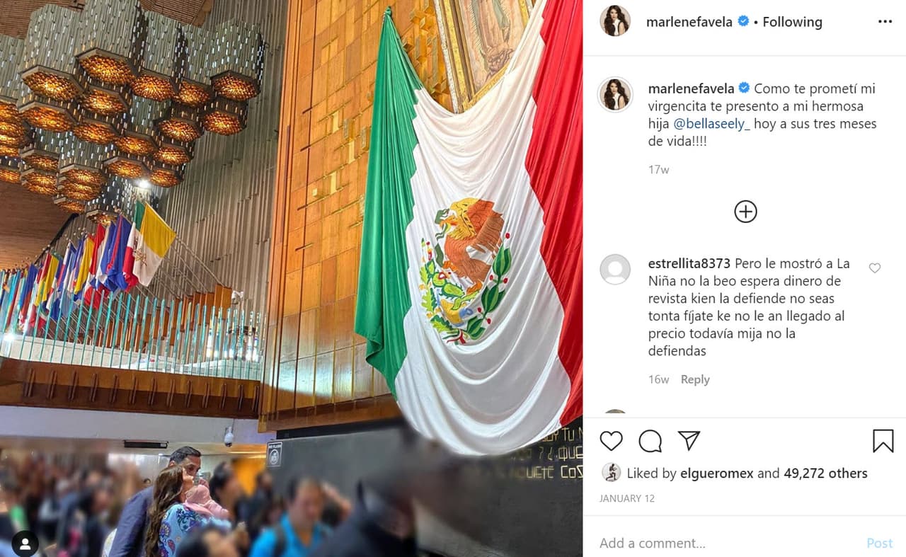 La última imagen registrada de él en la cuenta de la estrella de telenovelas data del 12 de enero cuando ambos, junto con la niña, 
<b><a href="https://www.univision.com/famosos/marlene-favela-cumple-su-promesa-y-lleva-a-su-bebe-bella-a-la-basilica-de-guadalupe-video" target="_blank">visitaron la Basílica de la Virgen de Guadalupe</a></b> en la Ciudad de México. 
<br>