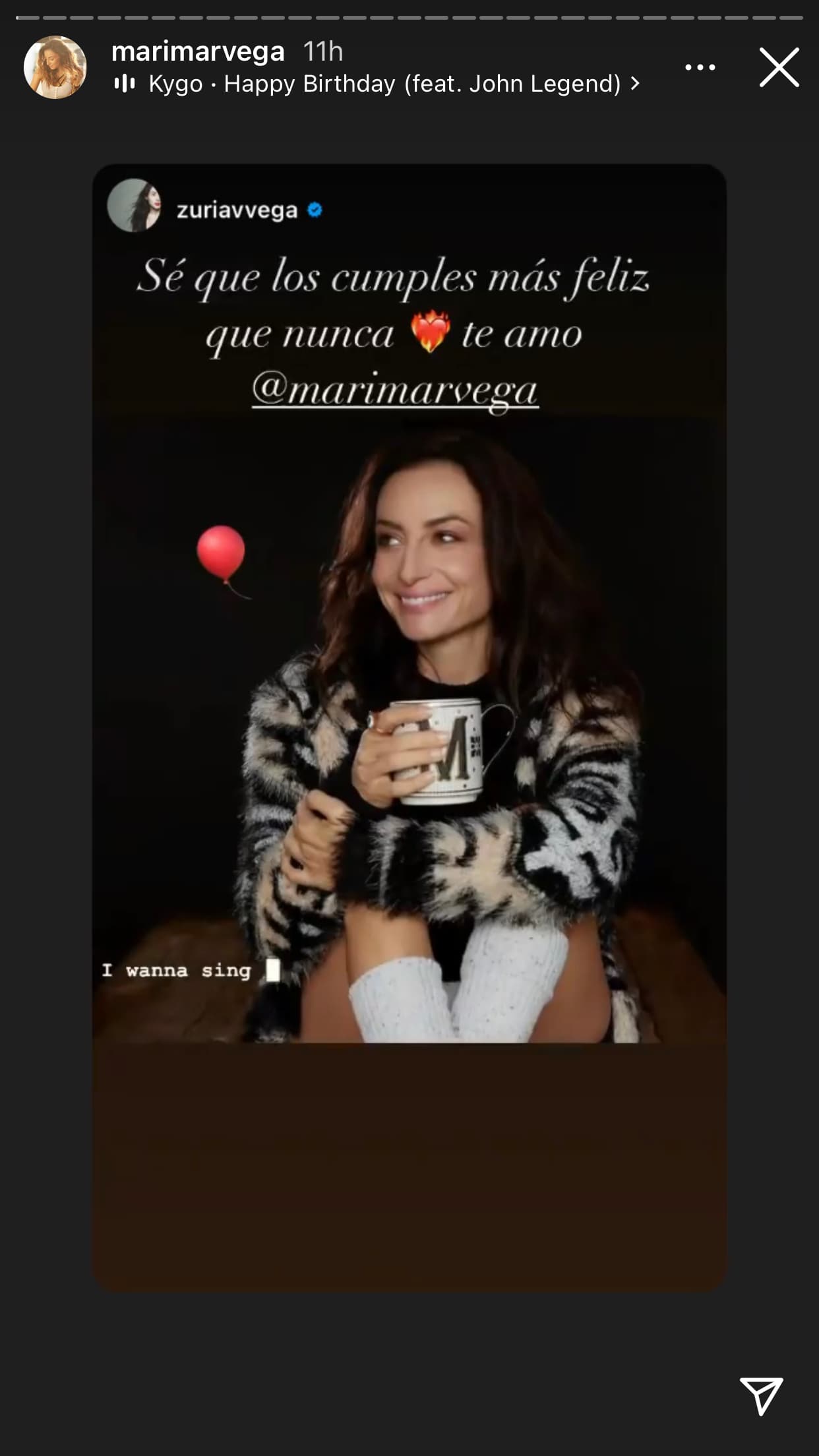 "Sé que 
<b>los cumples más feliz que nunca</b>", le escribió. 
<br>