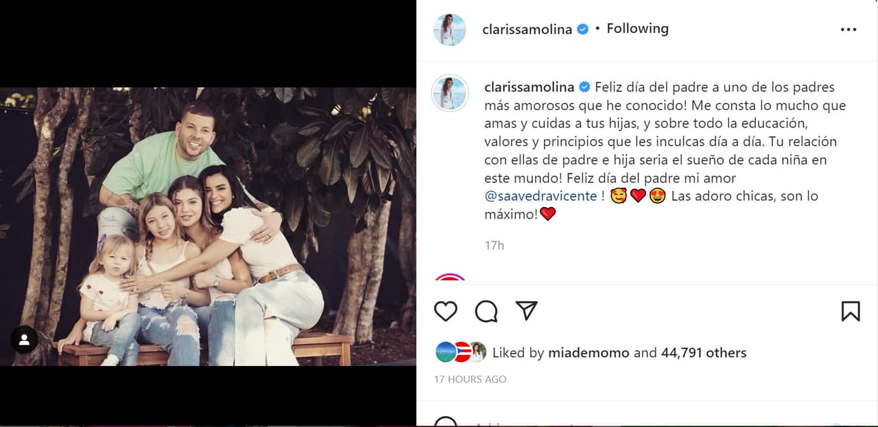 "¡Feliz Día del Padre a
<b>uno de los padres más amorosos</b> que he conocido!", escribió la presentadora de
<b>El Gordo y La Flaca</b> junto a este retrato familiar en el que aparece con Vicente Saavedra y sus hijas.
<br>