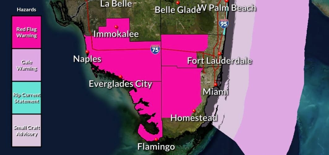 Emiten aviso de peligro de incendios forestales para el sur de Florida en la tarde del jueves
