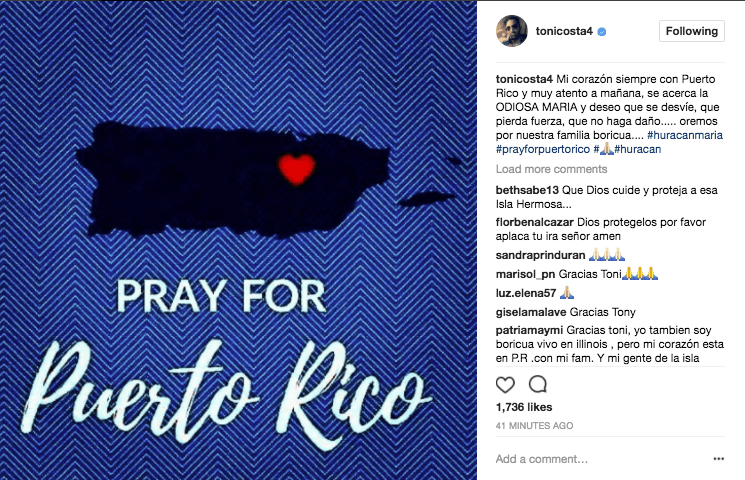 El coreógrafo español Toni Costa, solidario con la tierra que vio nacer a su compañera y madre de su hija, Adamari López.