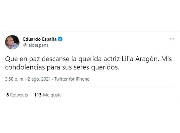 El actor y comediante 
<b>Eduardo España</b> le dio el último adiós a través de su cuenta de Instagram.