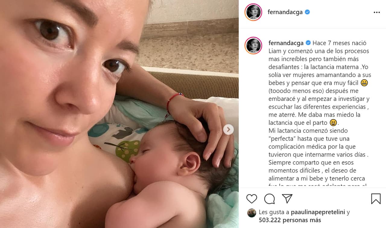 "Yo solía ver mujeres amamantando a sus bebés y
<b><a href="https://www.instagram.com/p/CRhOtmfF-R9/" target="_blank">pensaba que era muy fácil</a></b> (todo menos eso)", escribió, a 7 meses de ser madre.
<br>