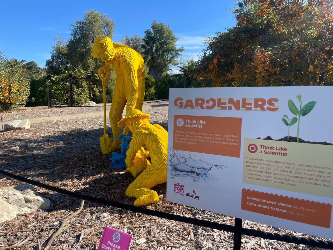 Kenney decidió construír a estos dos agricultores usando un solo color para que sus posturas y acciones sean el enfoque visual. Al mismo tiempo, la planta de color azul, dijo, representa la importancia del agua para el futuro de nuestro planeta.
<br>
<b>Número de piezas de LEGO: 46,823</b>
<br>
<b>Horas de construcción: 192</b>