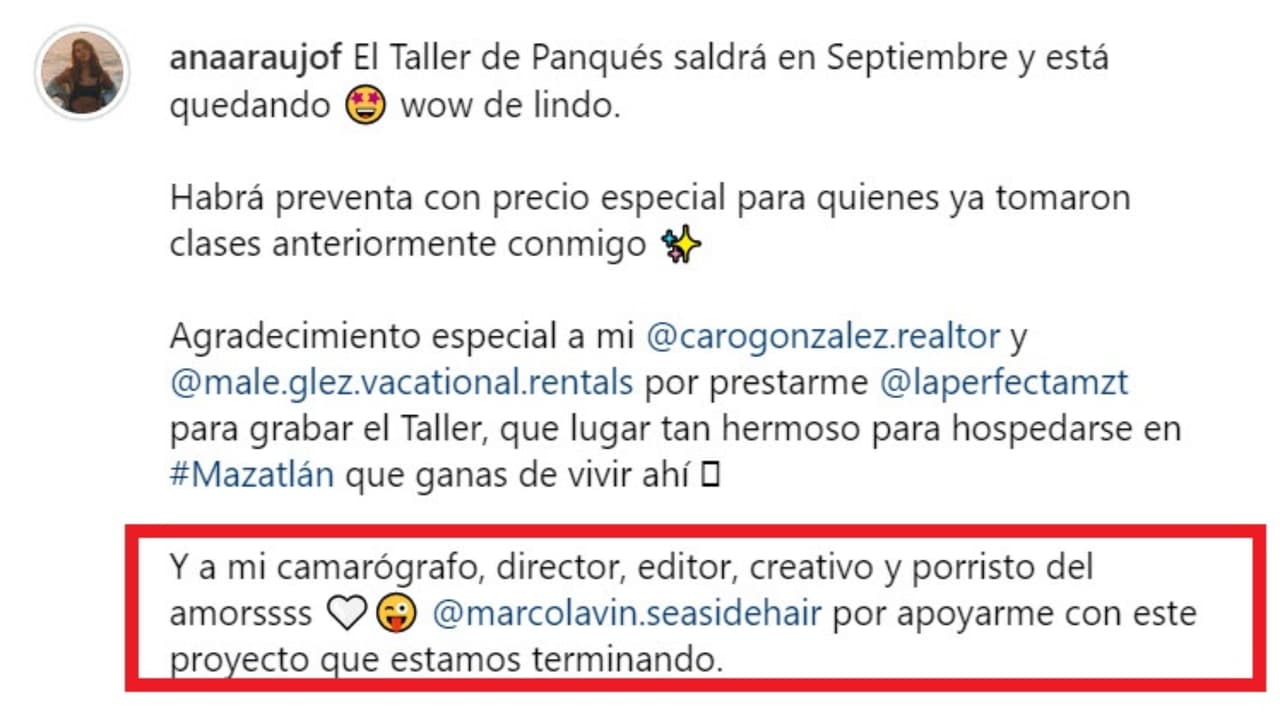 En este mensaje del 24 de julio, Ana Araujo dijo que Marco Lavin era su "'porristo' del 'amorssss'".