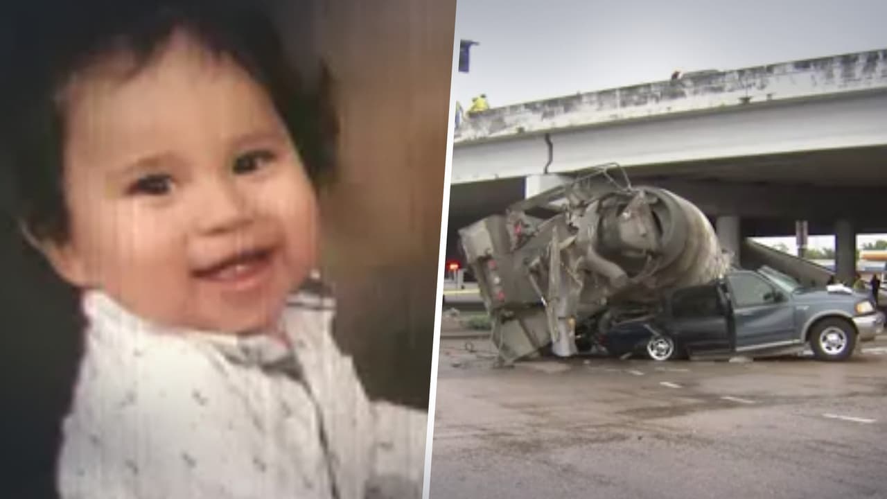 Camión de cemento cae sobre un automóvil con cuatro pasajeros: murió un niño de casi 2 años