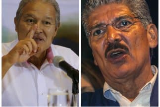 Salvador Sánchez Ceren, vide presidente y Norman Quijano, National Republic an Alliance, ambos candidatos virtualmente empatados.