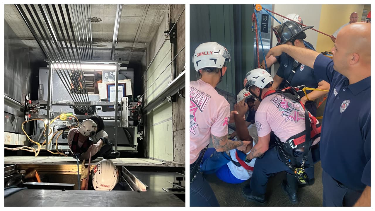 Los bomberos de la ciudad de Miami informaron del rescate de tres personas atascadas en un ascensor.
<br>