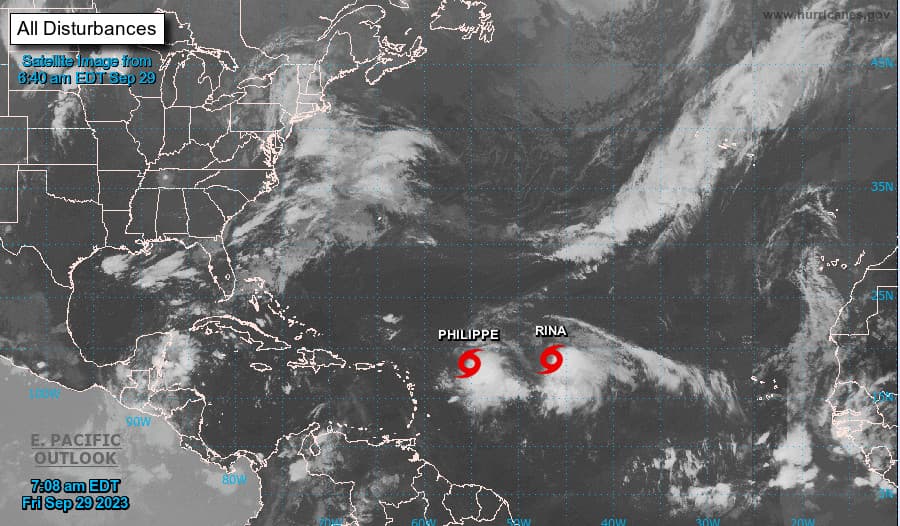 Efecto Fujiwhara: el raro choque de dos tormentas que puede ocurrir entre Rina y Philippe