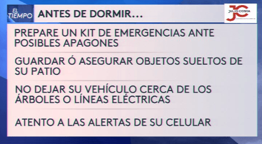 Nuestra presentadora de El Tiempo, Valeria López, te elaboró esta gráfica para que sepas las precauciones que debes tomar antes de irte a dormir, ya que este sistema se espera durante la noche del viernes.