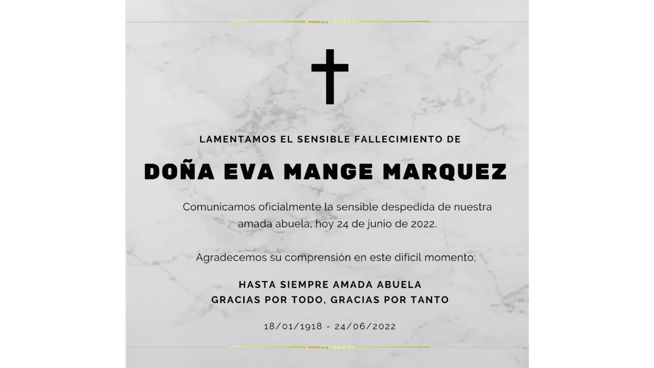 Thalía y Laura Zapata publicaron en redes sociales la esquela para confirmar la muerte de su abuela.