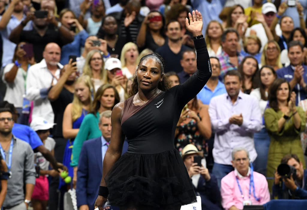 NEW YORK, NY - AUGUST 31: Serena Williams of the United States celebrates victory during her women's singles third round match against Venus Williams of the United States on Day Five of the 2018 US Open at the USTA Billie Jean King National Tennis Center on August 31, 2018 in the Flushing neighborhood of the Queens borough of New York City. (Photo by Sarah Stier/Getty Images)