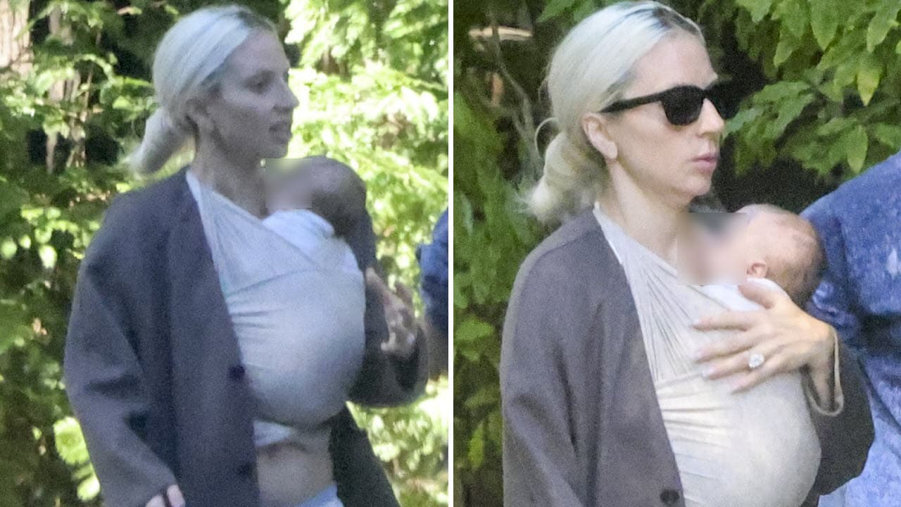 Lady Gaga es captada cargando a su hija Rose en California.
