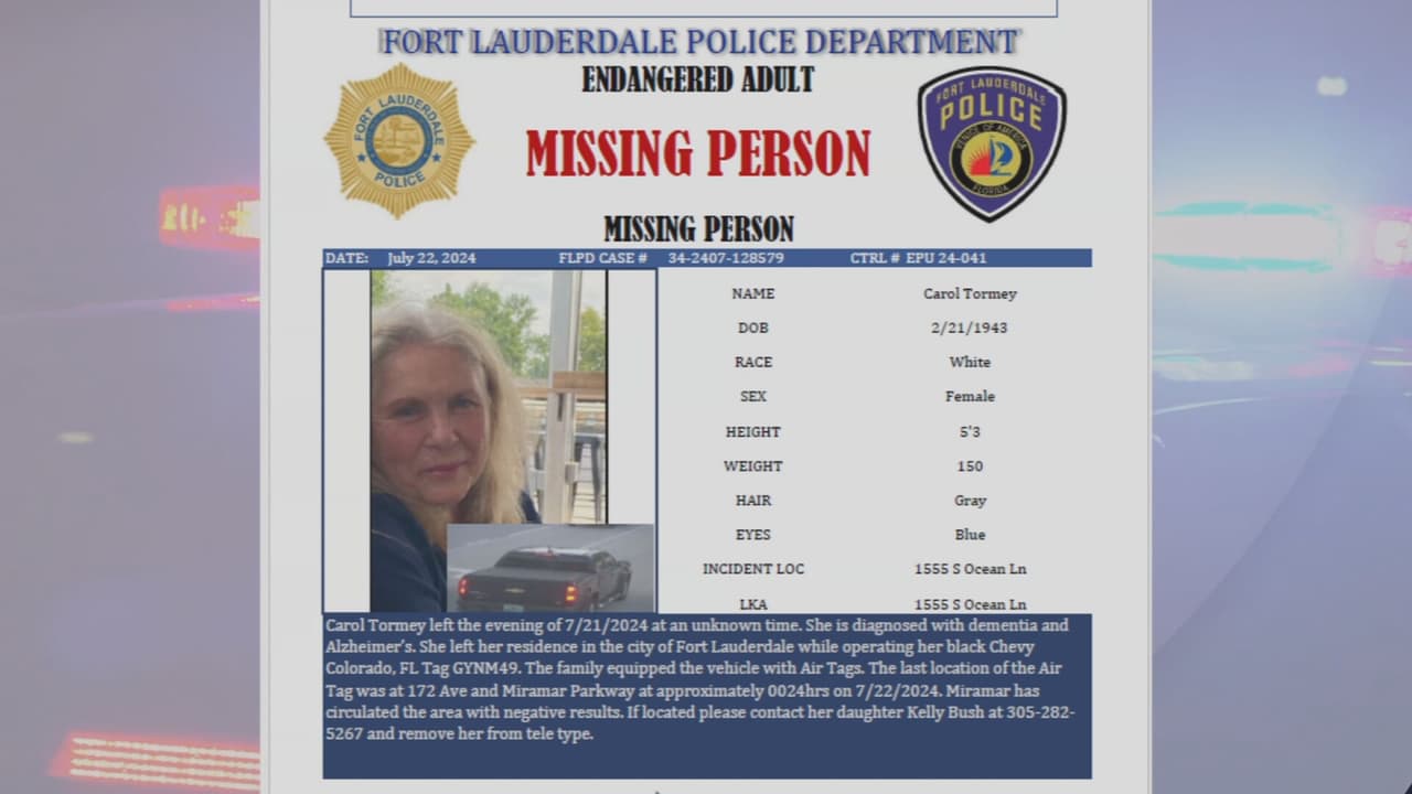 Familia desesperada: Anciana de Fort Lauderdale con Alzheimer está desaparecida