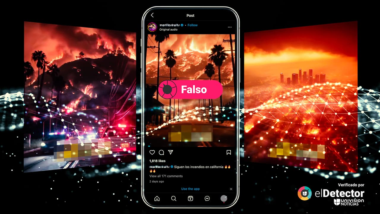 Ese video que muestra montañas ardiendo al fondo de una calle llena de patrullas policiales y supuestas vistas aéreas de los incendios en California fue hecho con IA 