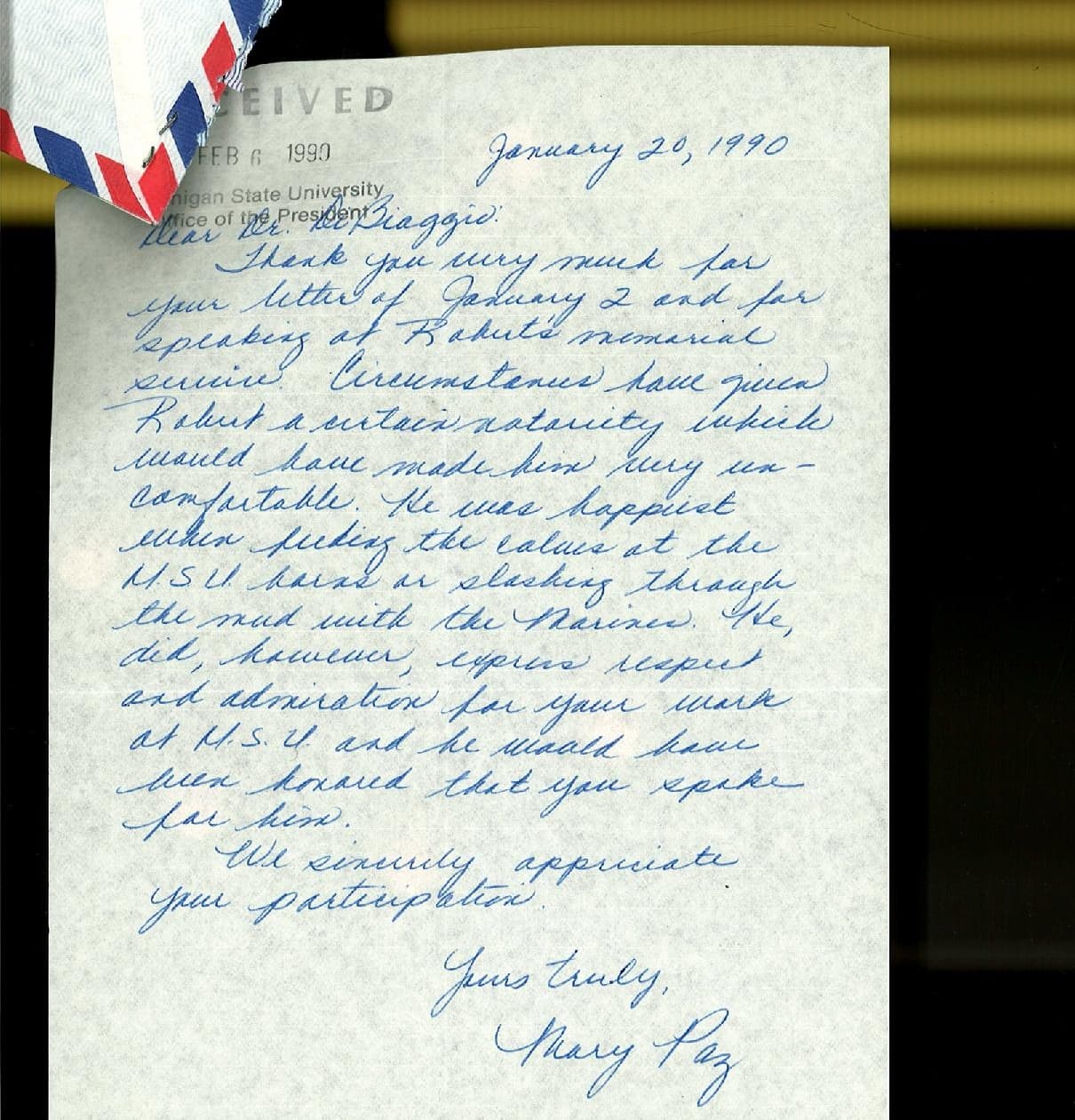 “Circumstances have given Robert a certain notoriety which would have made him very uncomfortable,” his mother, Mary Paz, wrote to the president of Michigan State University after a memorial ceremony Jan 11 in his honor. A copy of her letter was provided to Univision by the university. “He was happiest when feeding the calves at MSU farms or slushing through the mud with the Marines,” she added.