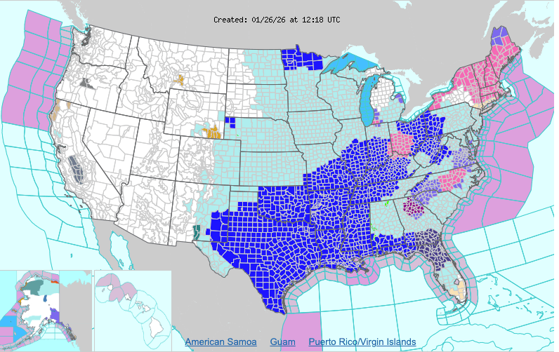 Prácticamente medio país tiene algún tipo de alerta por el mal tiempo.