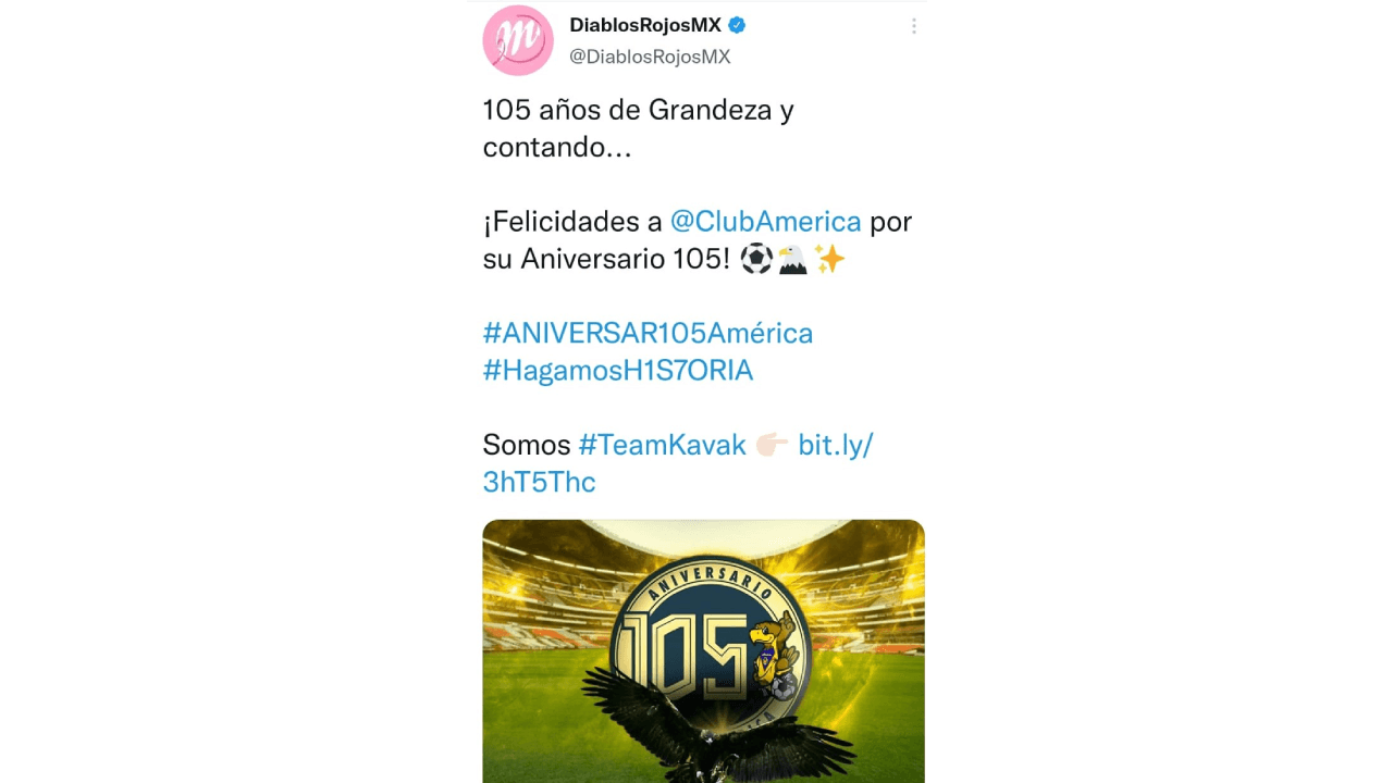 El Club más grande de América cumple 105 años de existencia y las felicitaciones se hicieron extensas en redes sociales. Aficionados, jugadores y ex jugadores, otros clubes y periodistas se sumaron al homenaje de las Águilas.