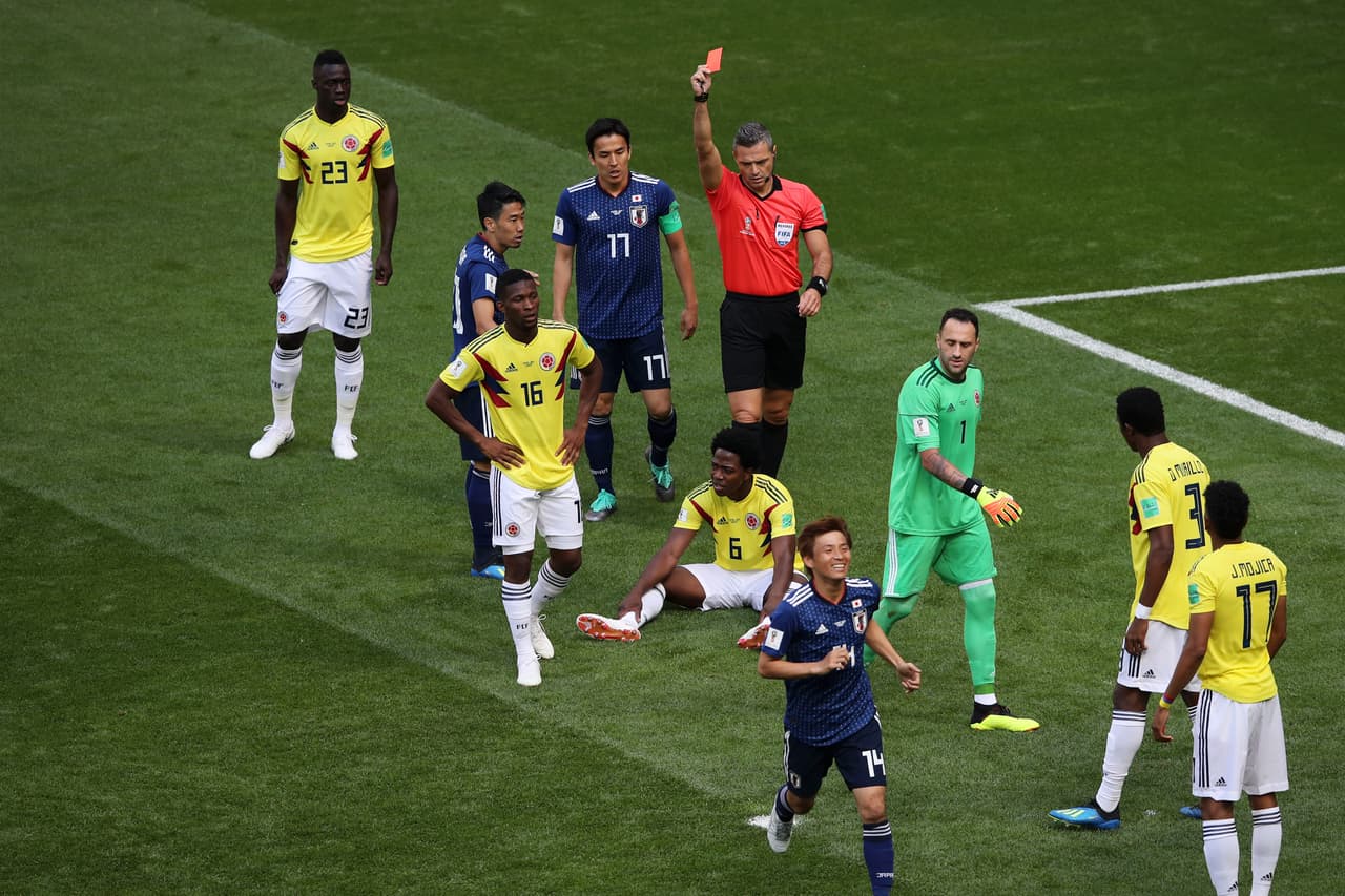 Al minuto 3 del primer tiempo en el partido de Japón contra Colombia, el volante cafetero Carlos Sánchez vio la primera tarjeta roja en la edición del Mundial de Rusia 2018.