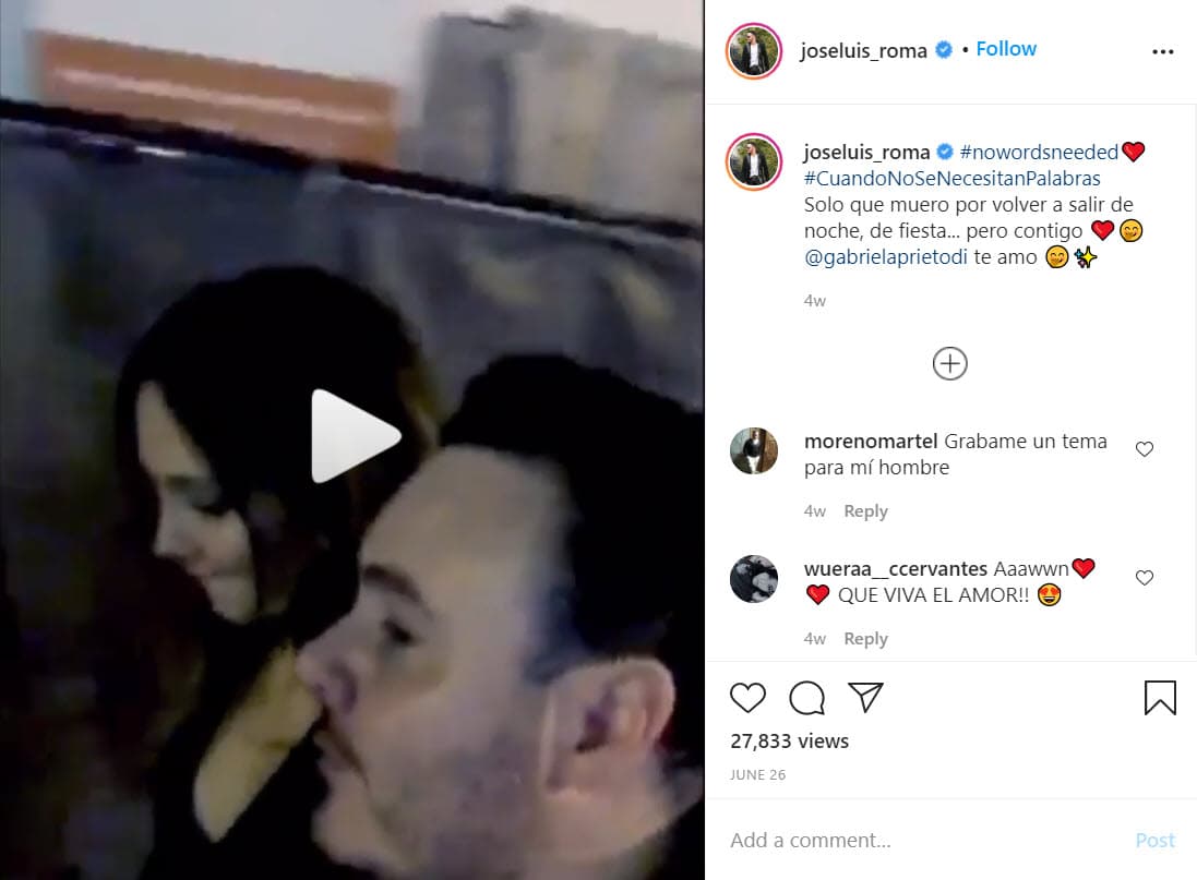 El 26 de junio el cantante compartió en Instagram un 
<a href="https://www.instagram.com/p/CB6GwohAf70/" target="_blank">video</a> con un mensaje que comprobaría que la presentadora 
<b>Gabriela Prieto es su pareja</b>: "Solo que muero por volver a salir de noche, de fiesta... pero contigo Gabriela Prieto 
<b>te amo</b>", se lee.
<br>