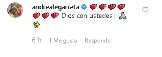 A este mensaje también le respondieron algunos famosos y amigos como Andrea Legarreta: "
<b>Dios con ustedes</b>".