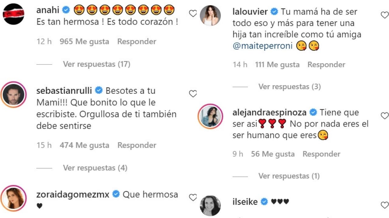 Amigos famosos de la actriz y cantante reaccionaron ante el emotivo mensaje, entre ellos
<b> Anahí, Sebastián Rulli, Alejandra Espinoza y Adriana Louvier,</b> entre otros.
<br>