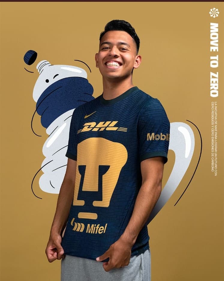Pumas presenta playeras hechas con botellas de plástico reciclables, junto con una tipografia personalizada de Cantera.