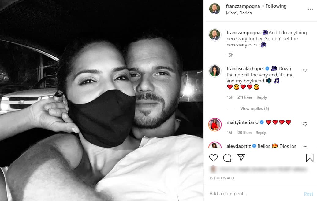 "And I do anything necessary for her", escribió Francesco en su cuenta de Instagram, provocando mensajes llenos de amor y corazones, incluyendo el de Francisca. La conductora sumó un párrafo más de este tema como respuesta a su amado, inidicando que seguirán caminando juntos hasta el final del camino.